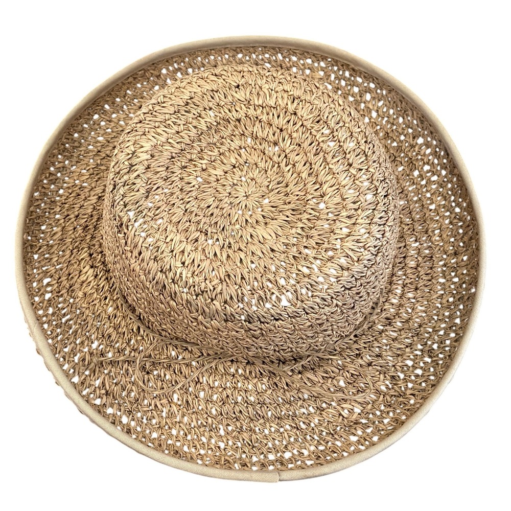 Ole Womens Wide Brim Sun Hat OS Tan Natural Fiber Woven Beach Boho Resort Summer